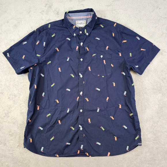Flag & Anthem Cocktail Print Shirt Men's XXL Navy Blue Button Up Casual Vacation - Picture 1 of 8